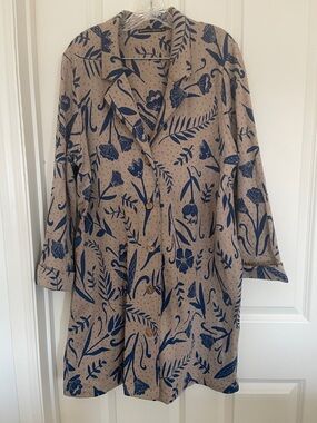 Gudrun Sjoden Beige Cotton Knit Jacket with Blue Floral Print